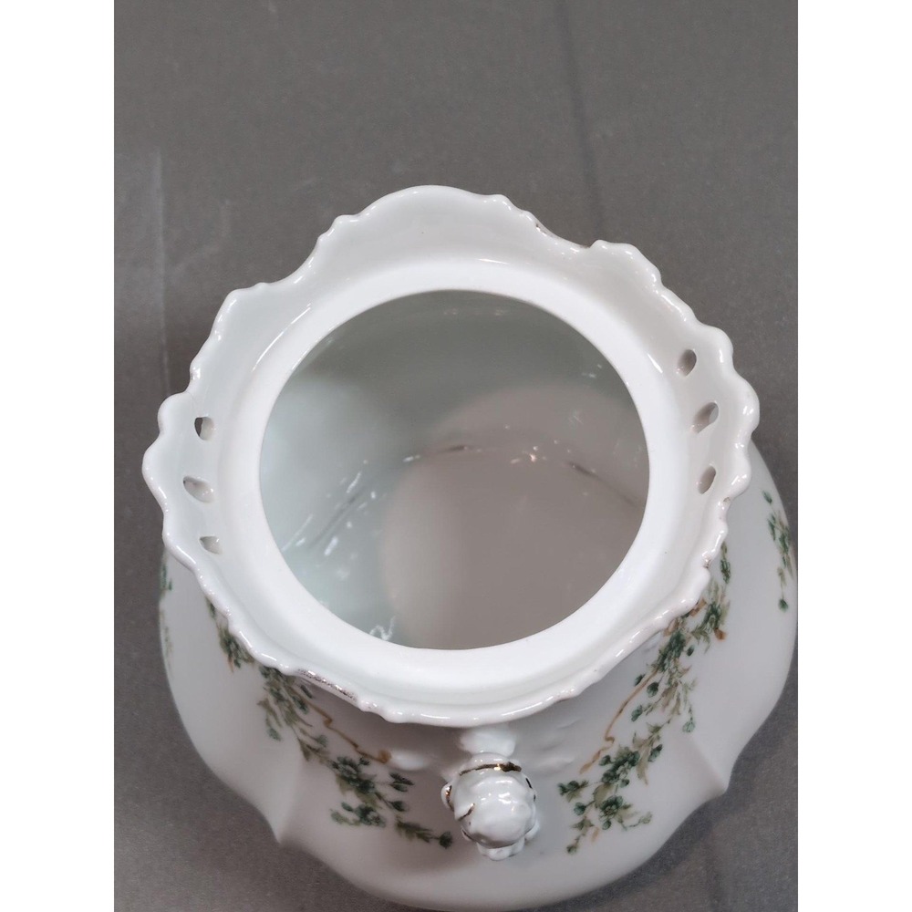Antique Hermann Ohme Eglantine Porcelain Covered Sugar Bowl Germany Floral Gold - Picture 6 of 13
